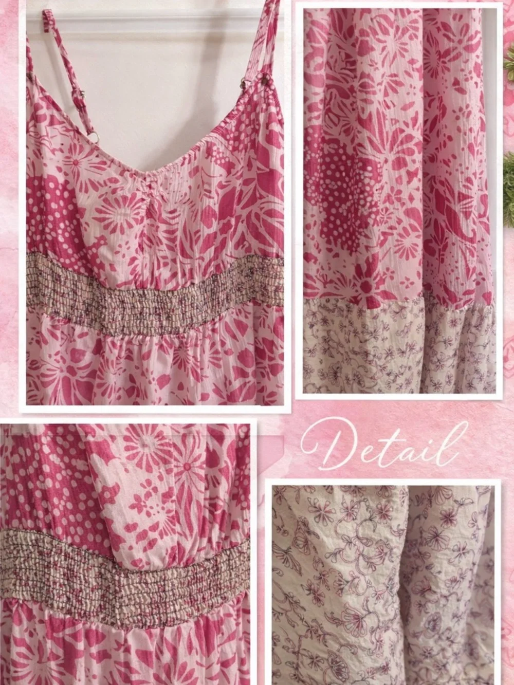 Maeve Anthropologie Pink Floral Maxi Dress Smocked Bodice Boho Romantic - Picture 2 of 4